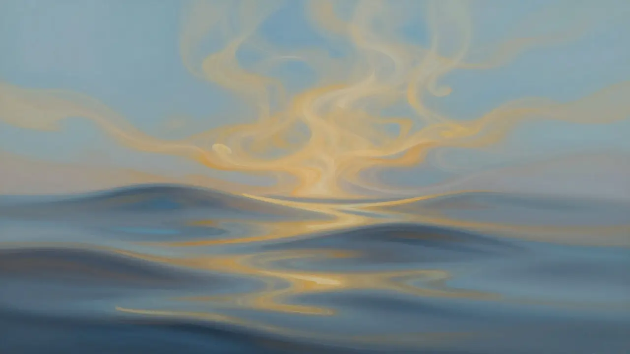 Arte abstracto de flujo de agua y aire cálido sin figuras humanas.