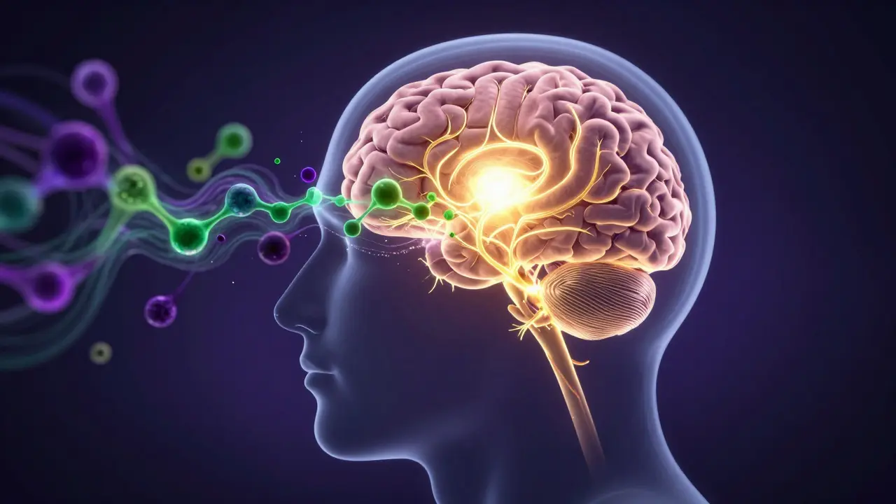 Representación conceptual de moléculas aromáticas llegando al sistema límbico del cerebro.